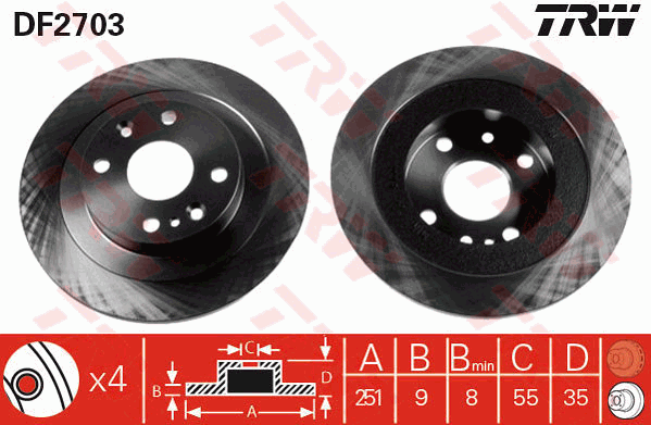TRW Brake Rotor 251mm Rear DF2703S