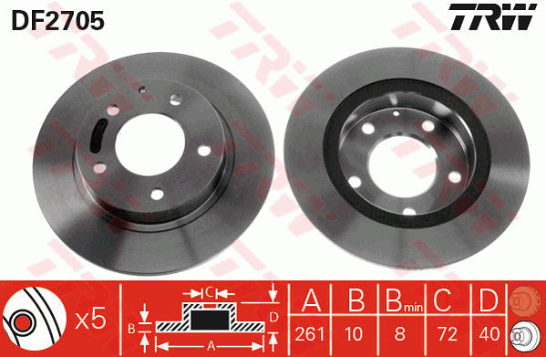 TRW Brake Rotor 261mm Rear DF2705S