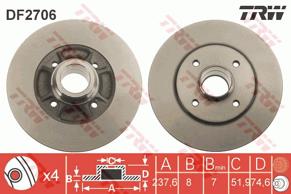 TRW Brake Rotor Pair Rear DF2706S