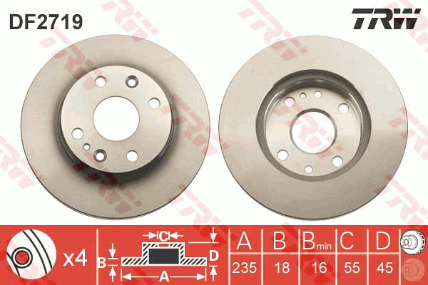 TRW Brake Rotor 235mm Front DF2719S