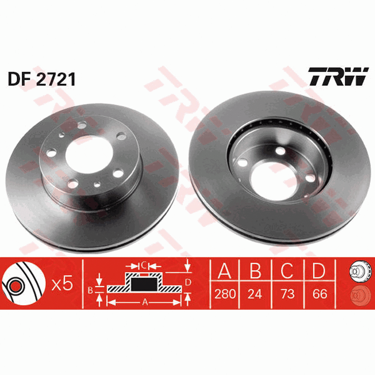 TRW Brake Rotor Pair 280mm Front DF2721S