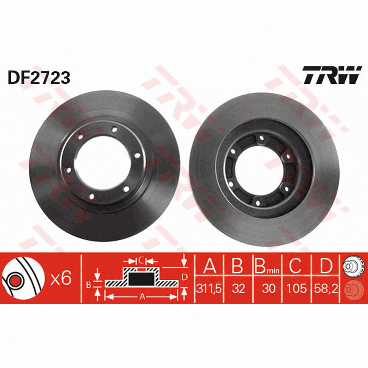 TRW Brake Rotor 311.5mm Front DF2723S