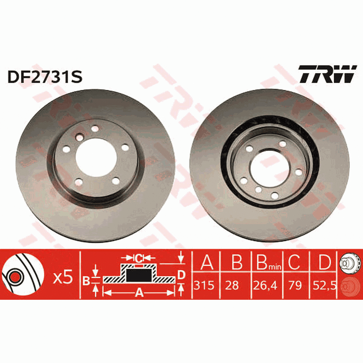 TRW Brake Rotor 315mm Front LH DF2731S