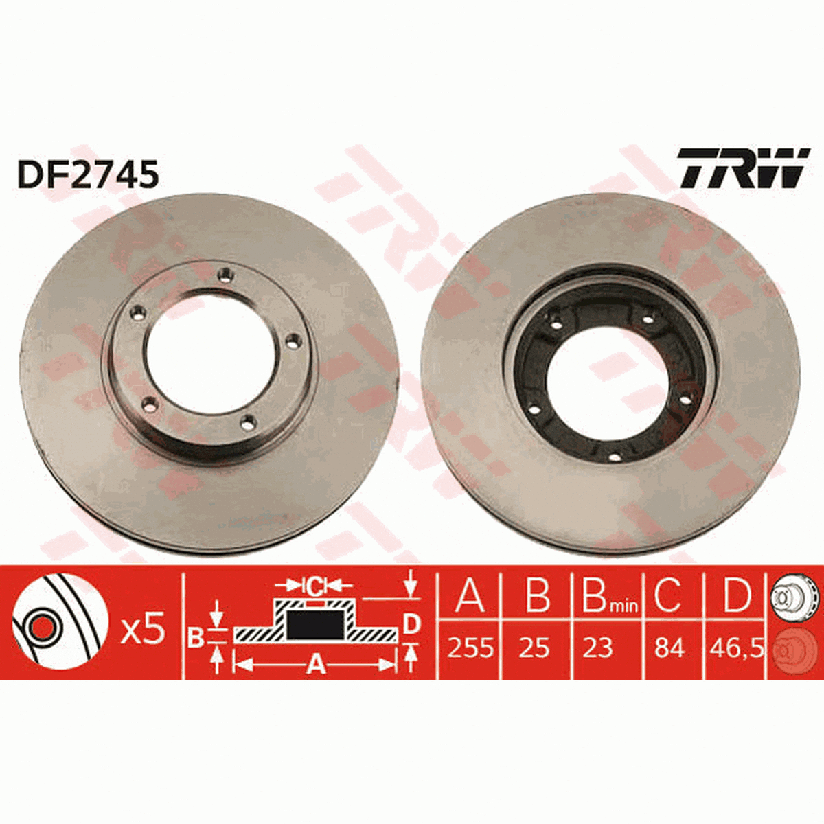 TRW Brake Rotor Single 255mm Front DF2745S