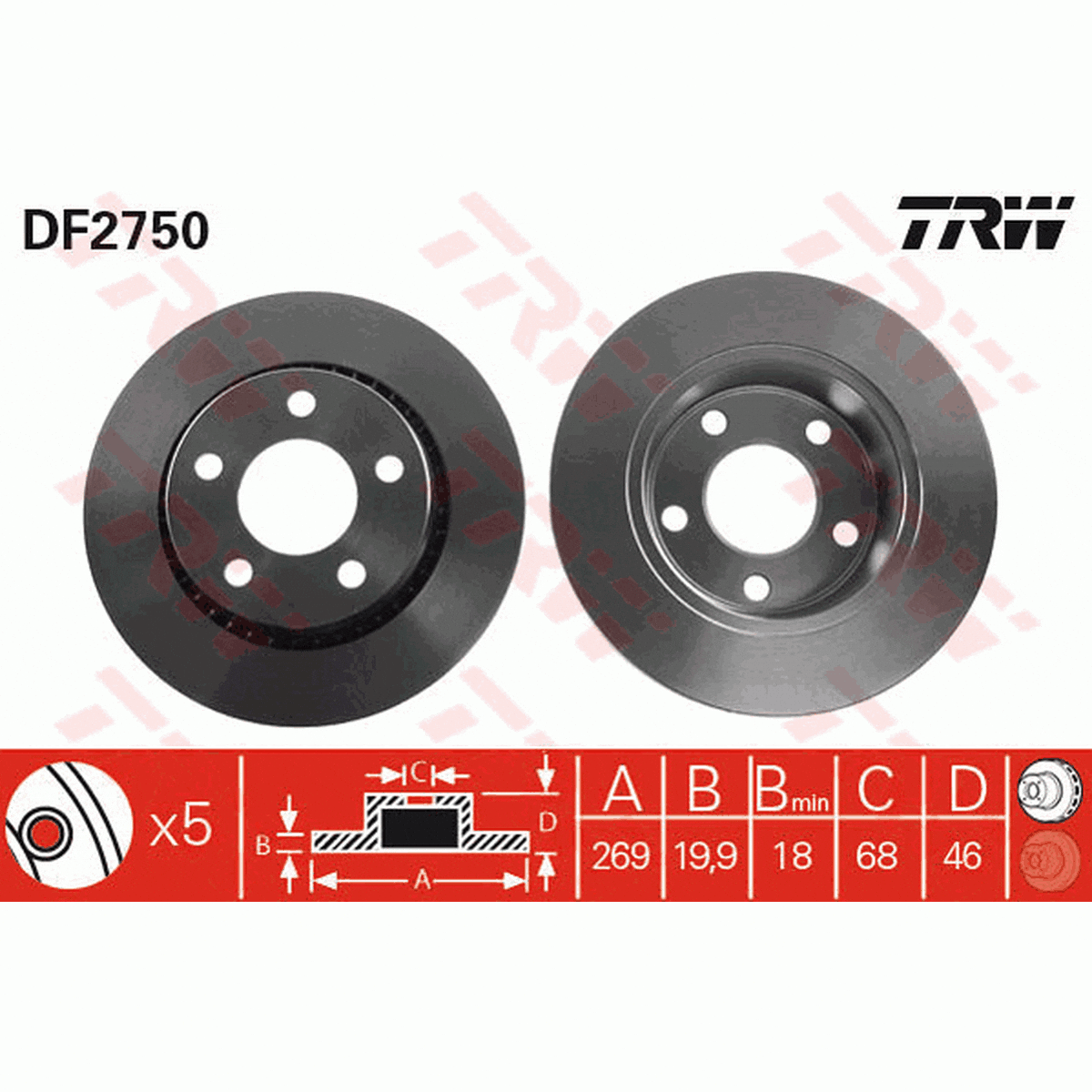 TRW Brake Rotor Single 269mm Rear DF2750S