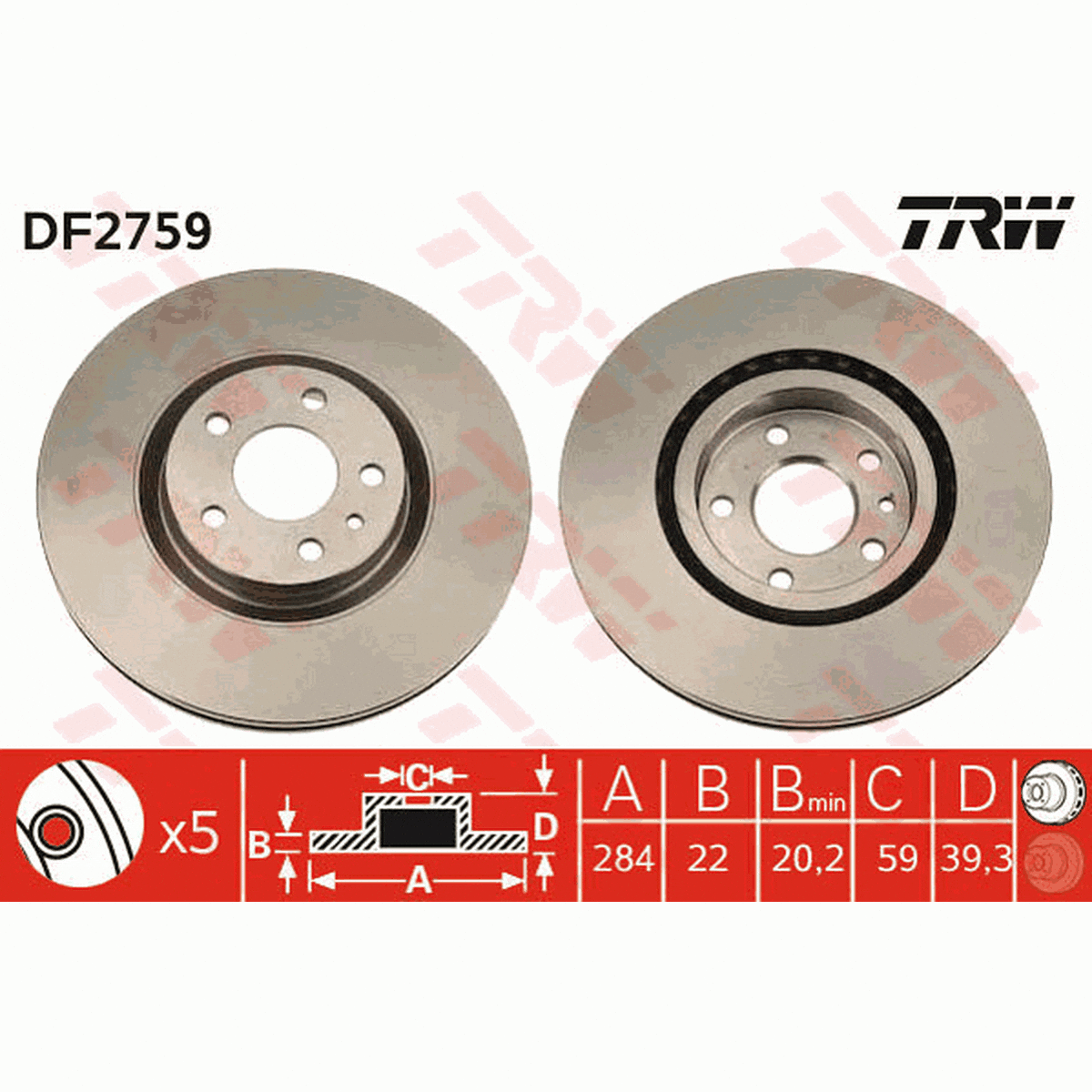 TRW Brake Rotor Single 284mm Front DF2759S