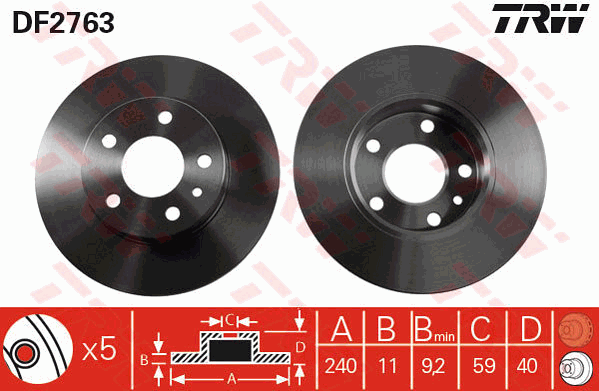TRW Brake Rotor Pair 240.5mm Rear DF2763S