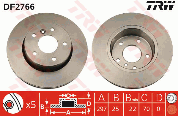 TRW Brake Rotor Pair 297mm Front DF2766S