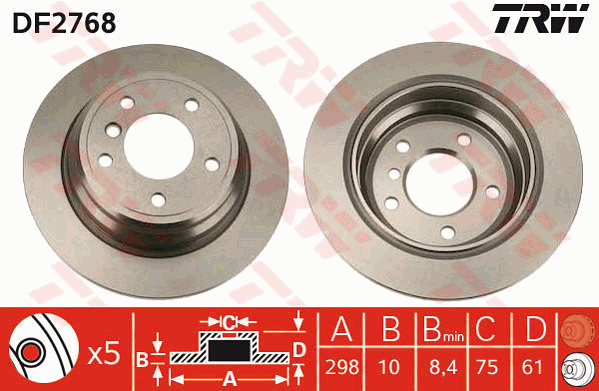 TRW Brake Rotor Single 298mm Rear DF2768S