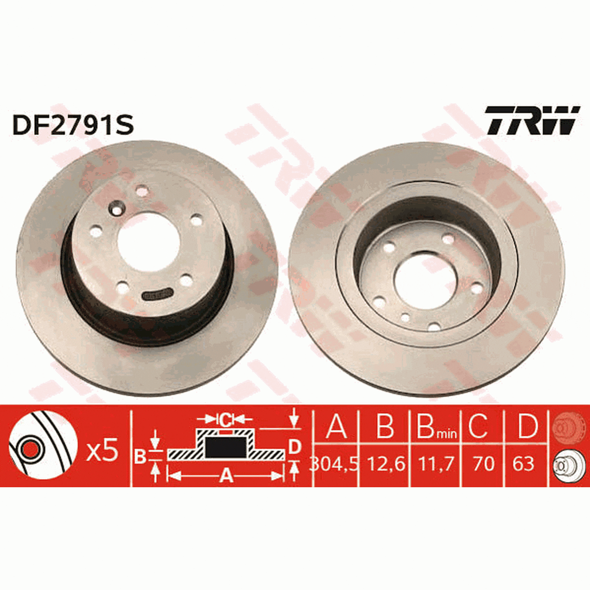 TRW Brake Rotor 303.75mm Rear DF2791S