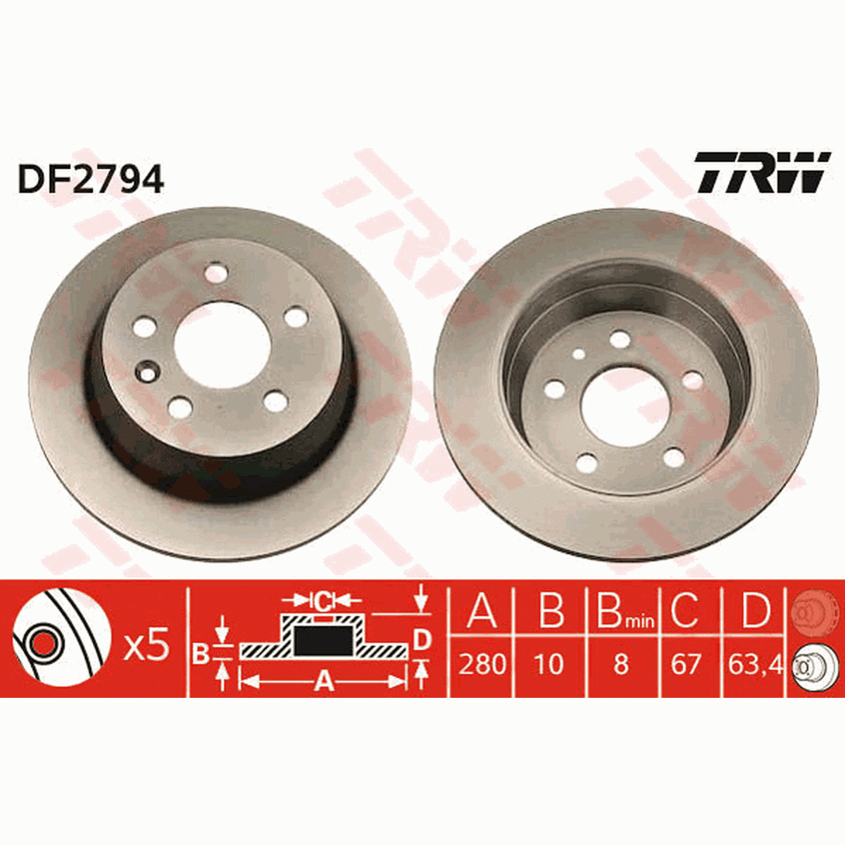 TRW Brake Rotor Single 280mm Rear DF2794S