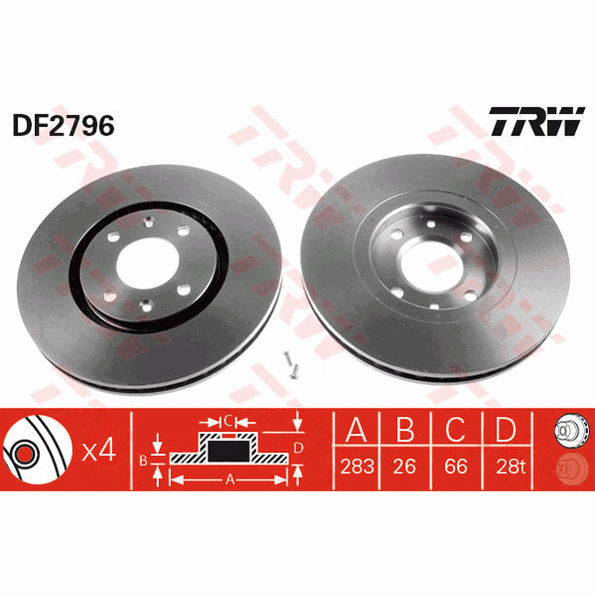 TRW Brake Rotor Single 283mm Front DF2796S