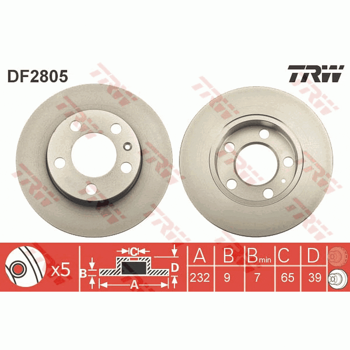 TRW Brake Rotor 230mm Rear DF2805S
