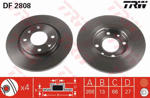 TRW Brake Rotor Pair 266mm Front DF2808S