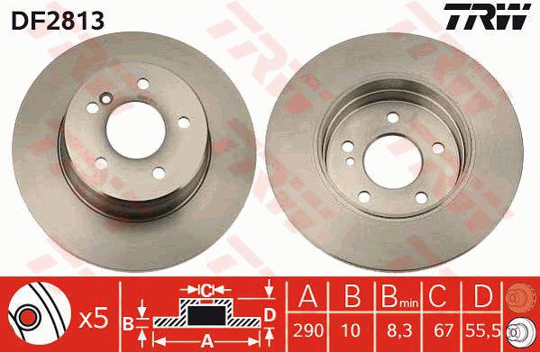 TRW Brake Rotor 290mm Rear DF2813S