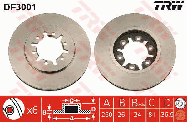 TRW Brake Rotor 260mm Front DF3001S
