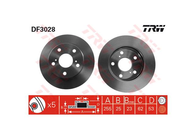 TRW Brake Rotor 255mm Front DF3028S