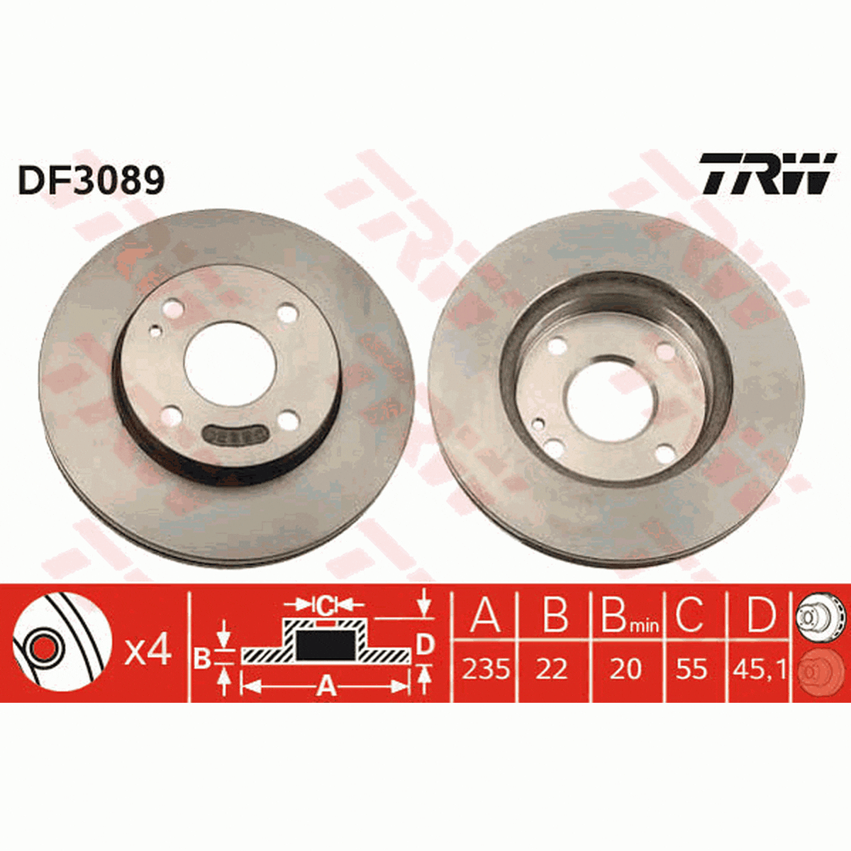 TRW Brake Rotor 235mm Front DF3089S