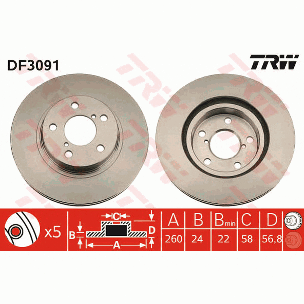 TRW Brake Rotor 260mm Front DF3091S