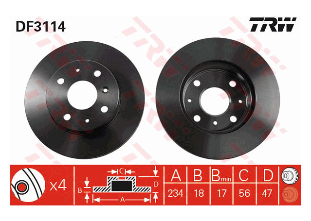 TRW Brake Rotor Single 234mm Front DF3114S
