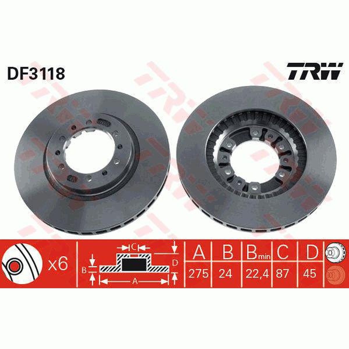 TRW Brake Rotor 276mm Front DF3118S