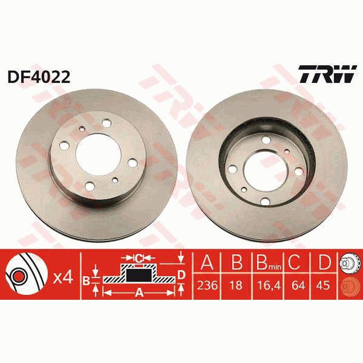 TRW Brake Rotor 236mm Front DF4022S