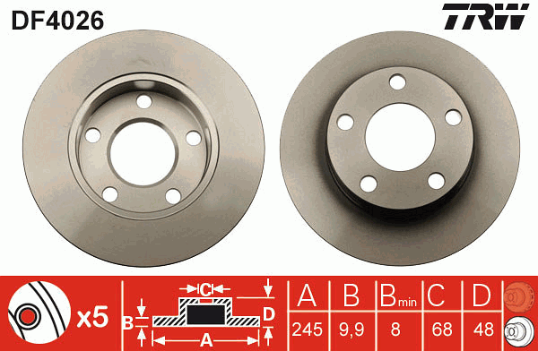 TRW Brake Rotor Pair 245mm Rear DF4026S