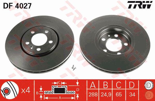 TRW Brake Rotor Pair 288mm Front DF4027S