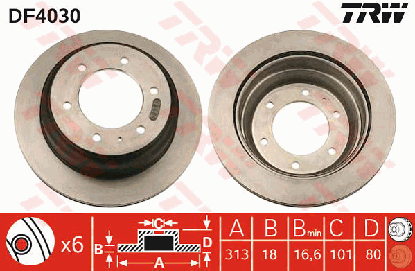 TRW Brake Rotor Pair 313mm Rear DF4030S
