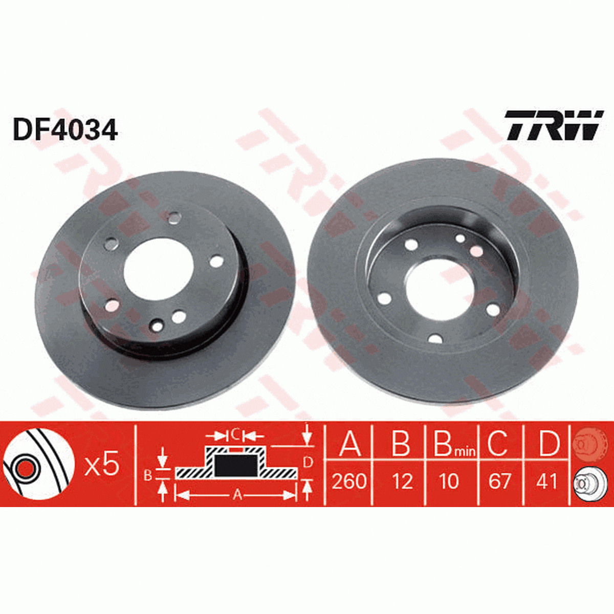 TRW Brake Rotor Pair 260mm Front DF4034S