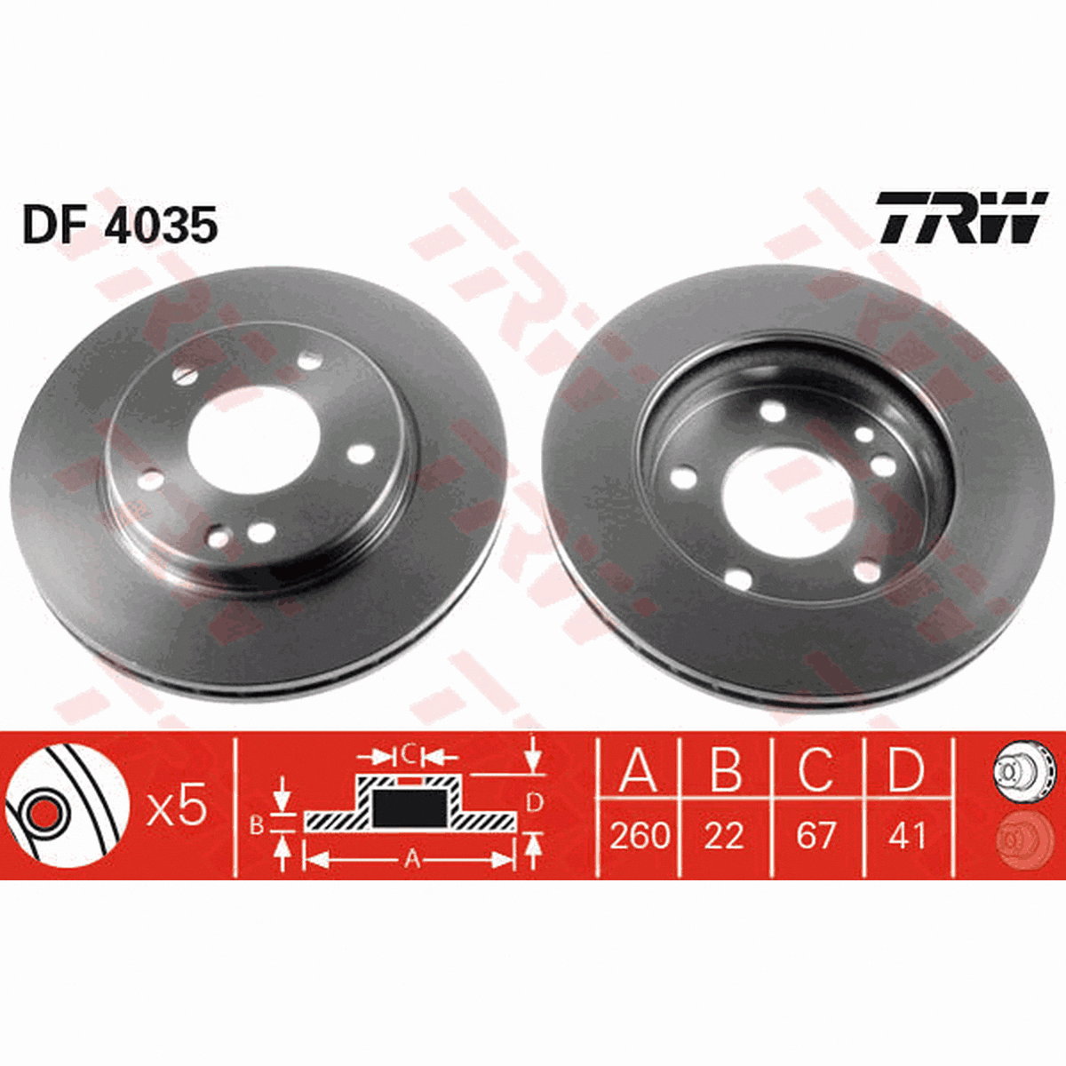 TRW Brake Rotor Single 260mm Front DF4035S