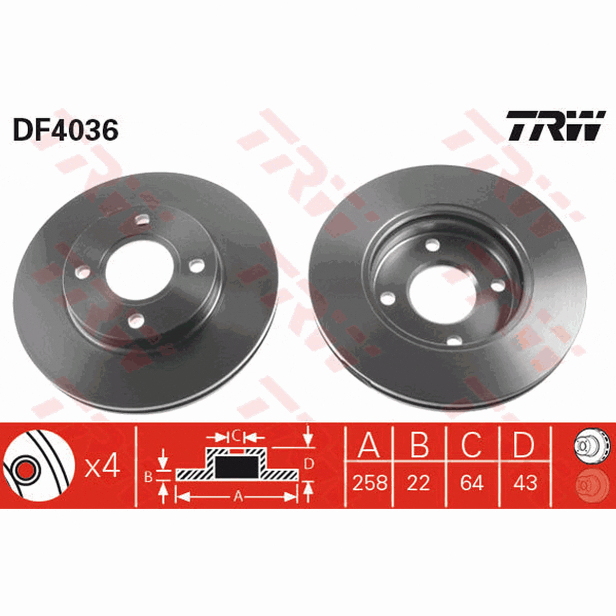 TRW Brake Rotor 258mm Front DF4036S