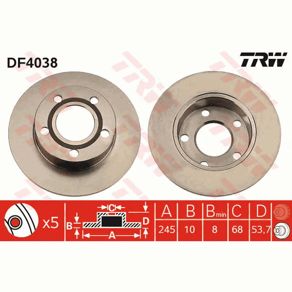 TRW Brake Rotor Single 245mm Rear DF4038S