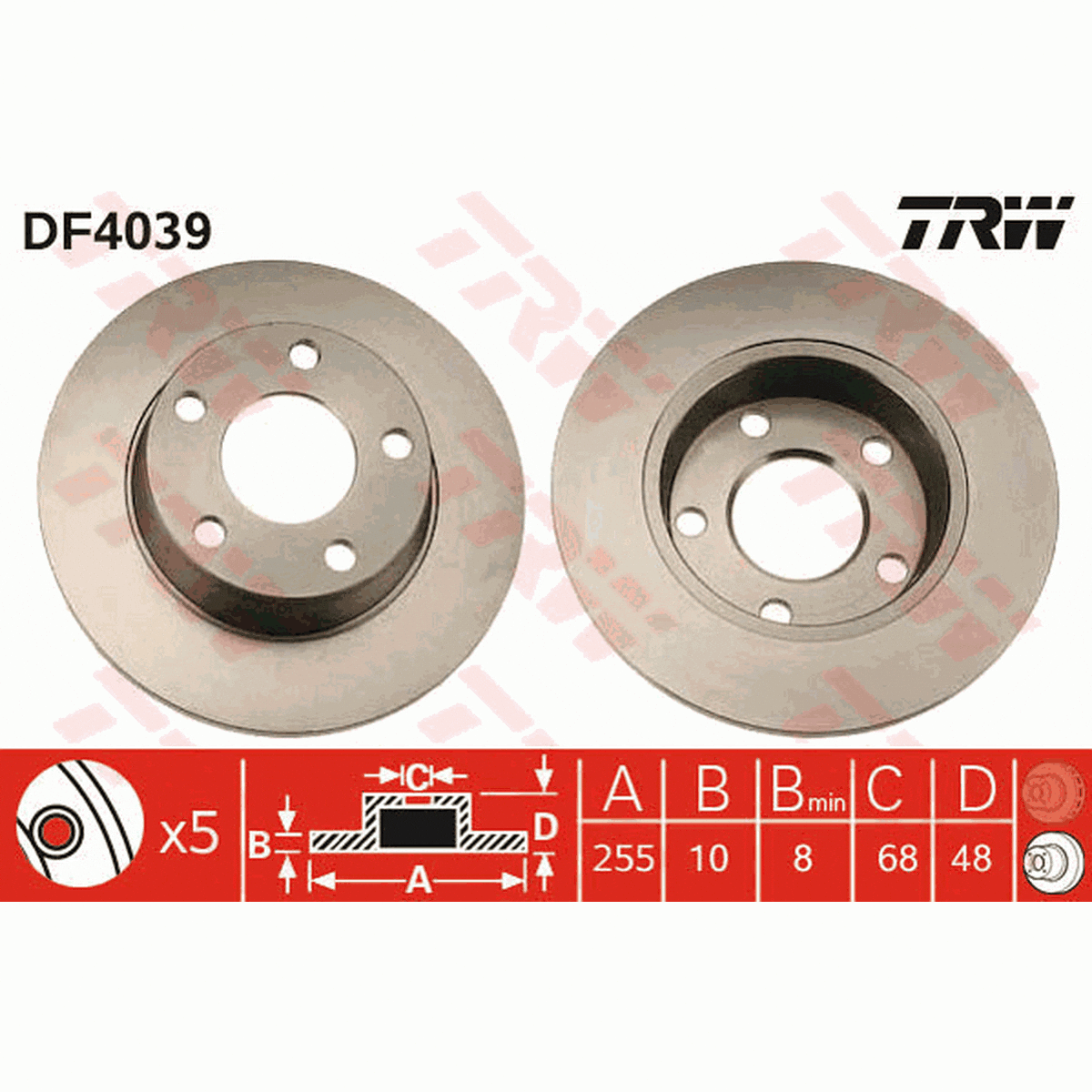 TRW Brake Rotor Single 255mm Rear DF4039S