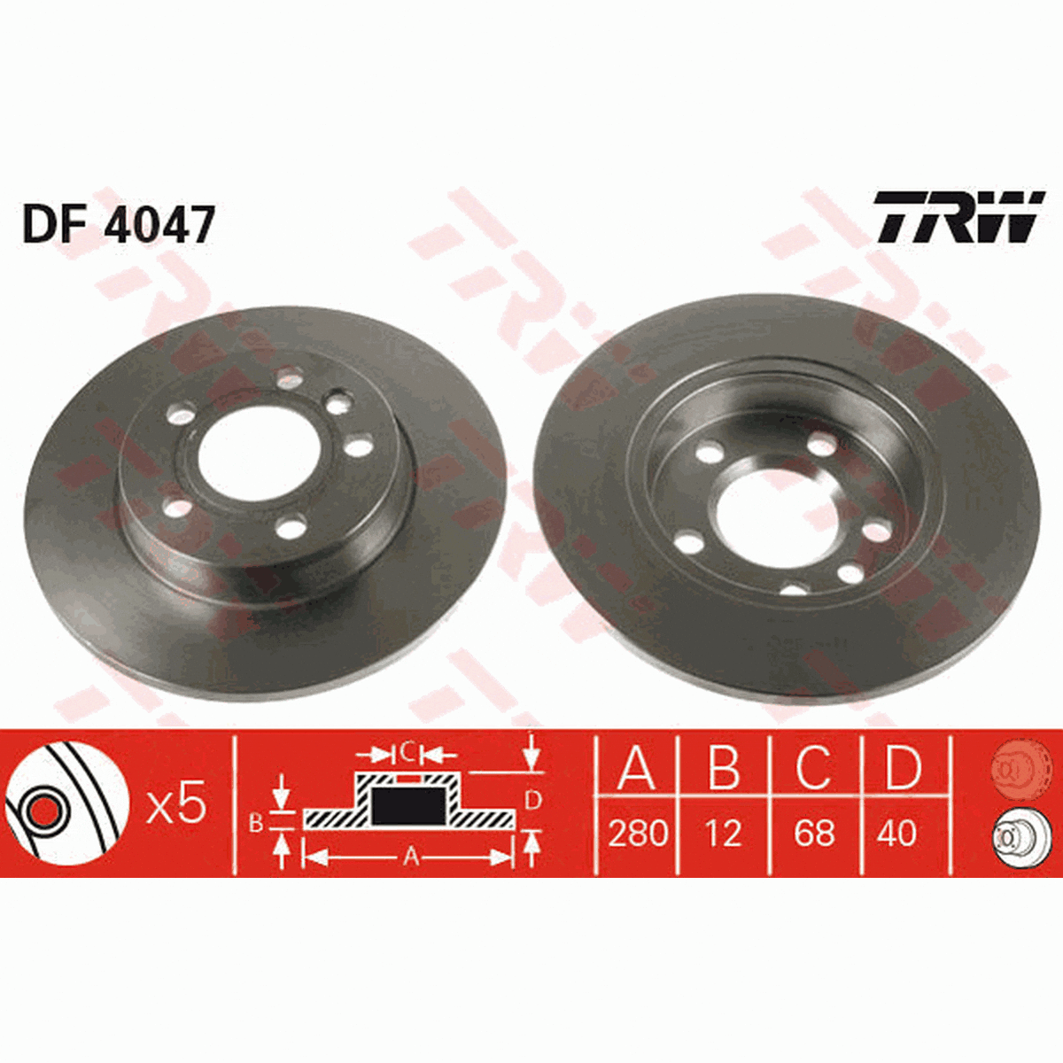 TRW Brake Rotor Pair 280mm Rear DF4047S