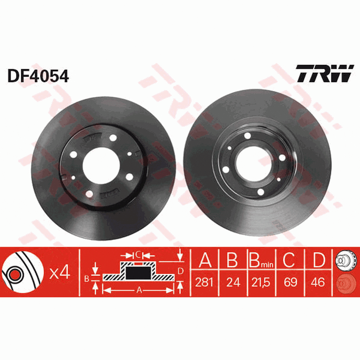 TRW Brake Rotor Pair 281mm Front DF4054S