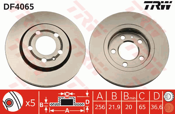 TRW Brake Rotor Pair 256mm Rear DF4065S