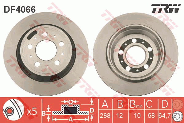 TRW Brake Rotor Pair 288mm Rear DF4066S