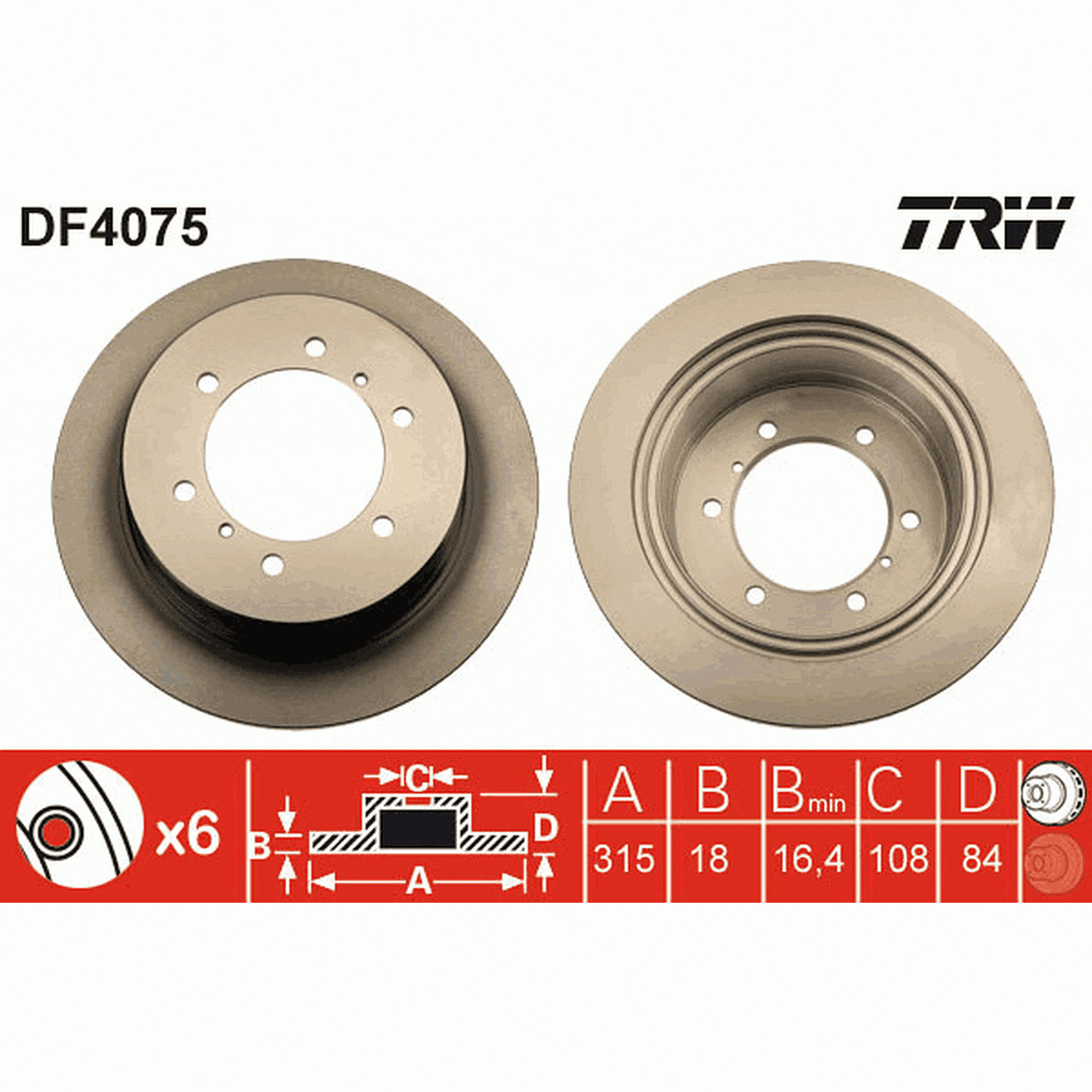 TRW Brake Rotor Single 315mm Rear DF4075S