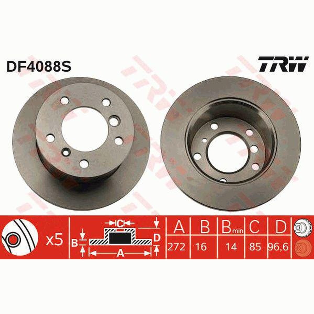 TRW Brake Rotor 272mm Rear DF4088S