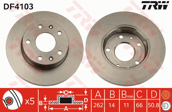 TRW Brake Rotor Pair 262mm Front DF4103S