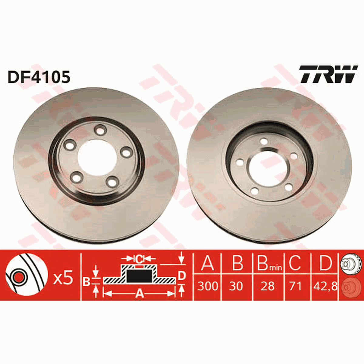 TRW Brake Rotor Single 300mm Front DF4105S