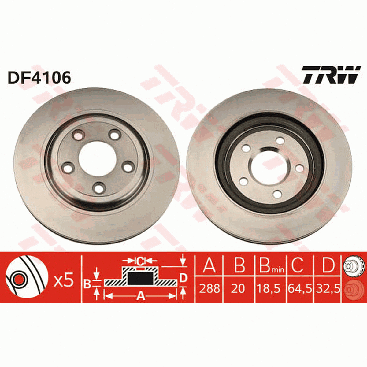 TRW Brake Rotor Pair 288mm Rear DF4106S