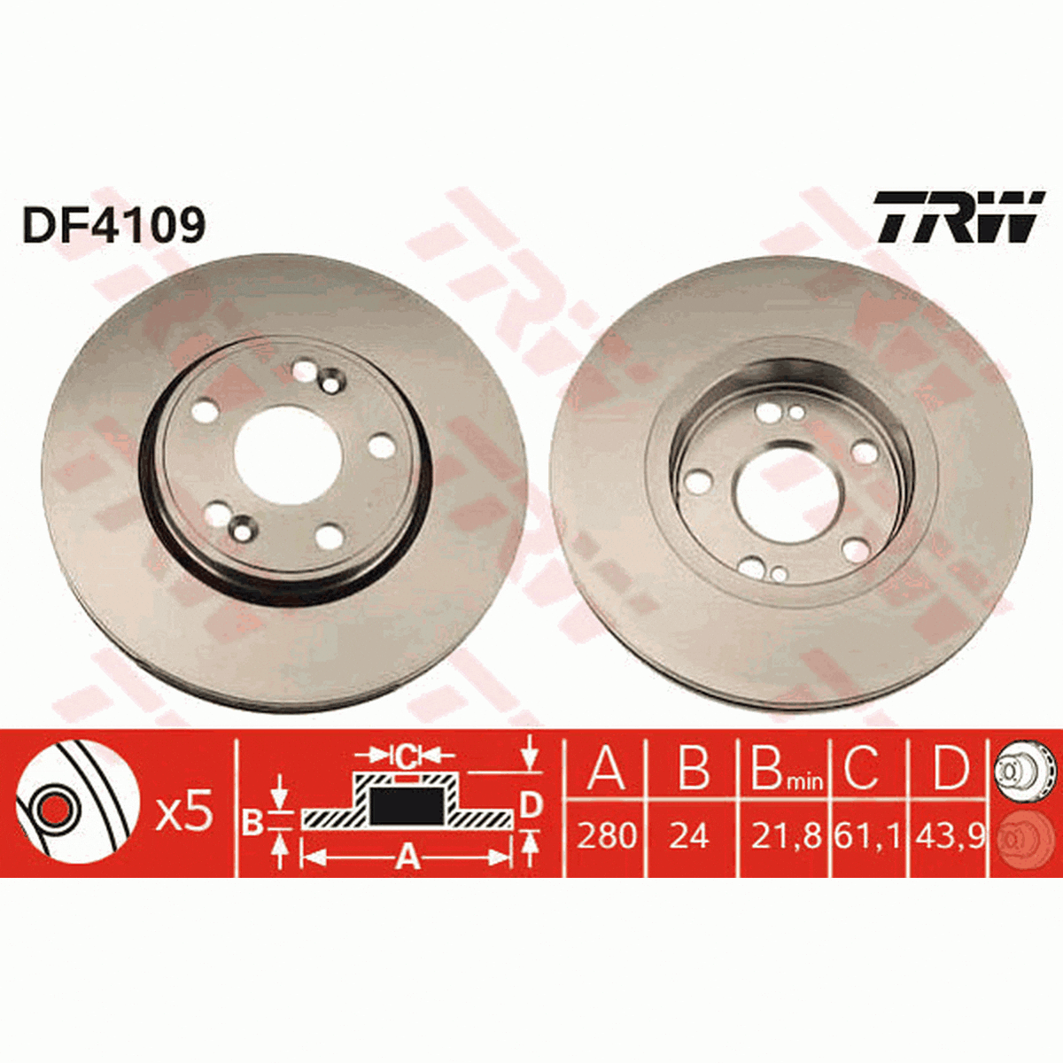 TRW Brake Rotor Single 280mm Front DF4109S