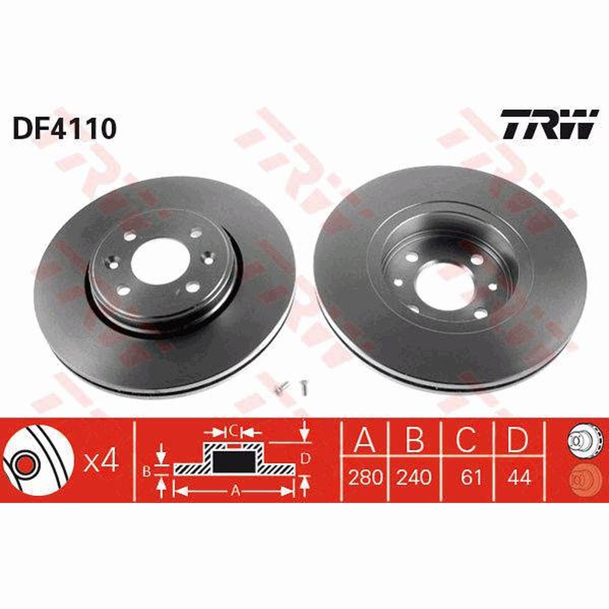 TRW Brake Rotor 280mm Front DF4110S