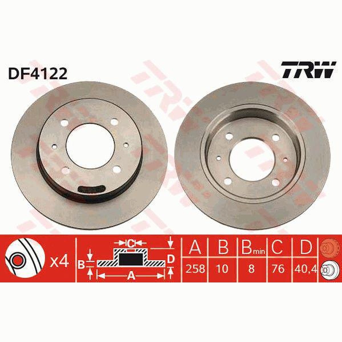 TRW Brake Rotor 258mm Rear DF4122S