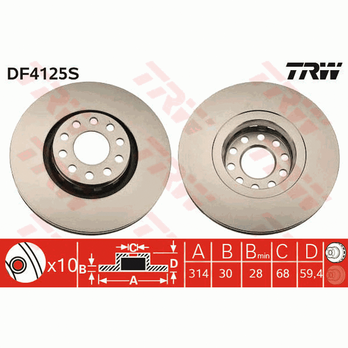 TRW Brake Rotor 258mm Front DF4125S