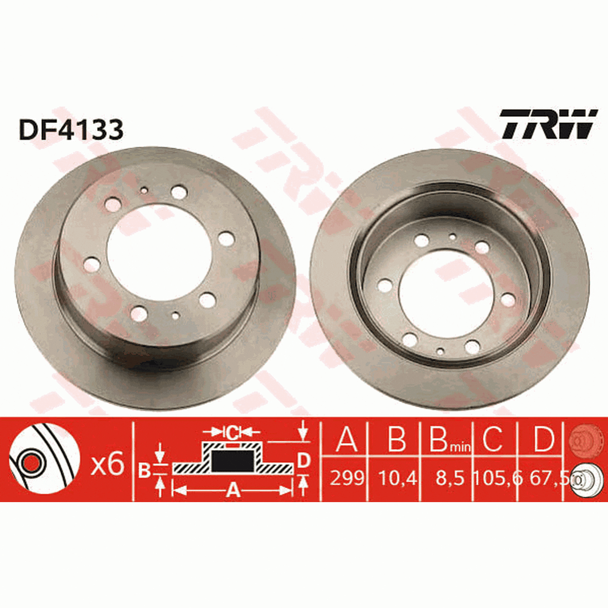 TRW Brake Rotor Single 299mm Rear DF4133S