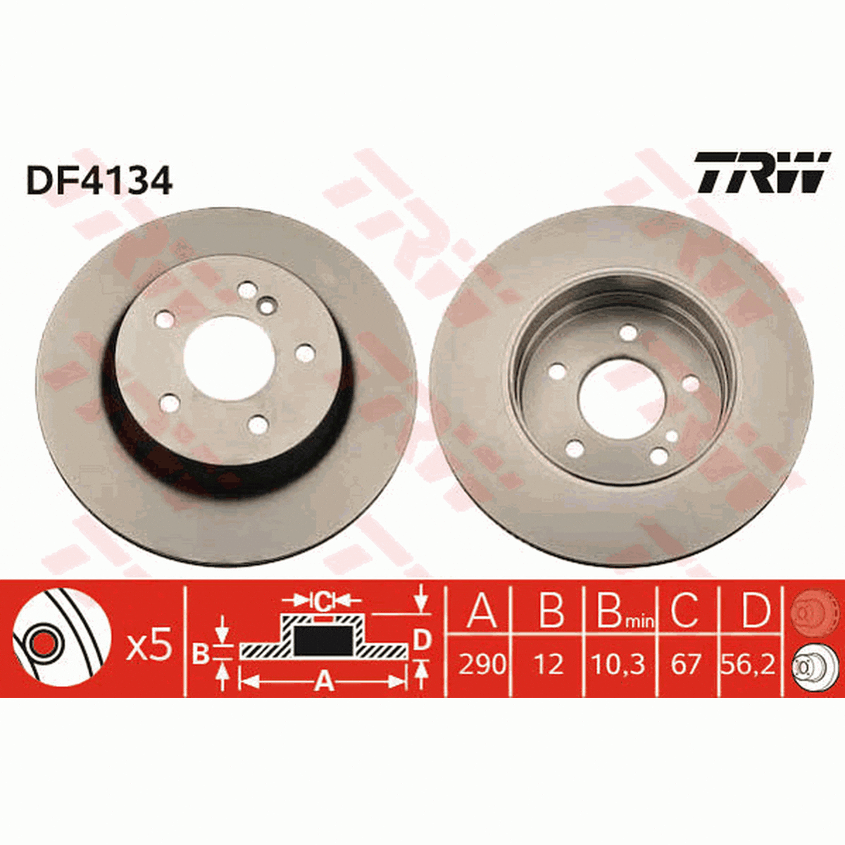 TRW Brake Rotor Single 290mm Rear DF4134S