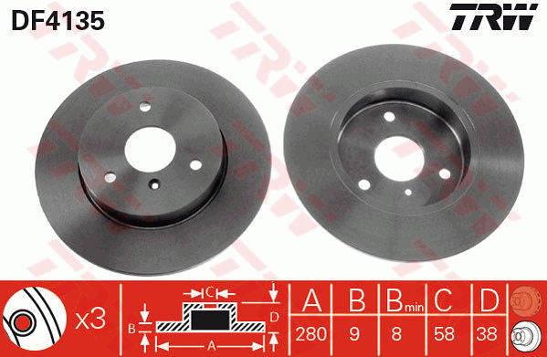 TRW Brake Rotor Pair 280mm Front DF4135S